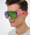 shield sunglasses, sport sunglasses, cycling sunglasses, running sunglasses, UV protection, neon green, mirrored lens, wraparound sunglasses, outdoor eyewear, active sunglasses, frameless sunglasses, sports eyewear, eye protection, fashion sunglasses