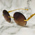 Round Rimless Sunglasses Gold Designer Fashion Style