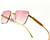 rimless sunglasses, gold frame sunglasses, pink lens sunglasses, UV400 sunglasses, fashion sunglasses, rectangle sunglasses, gradient lens, sun protection, eyewear, designer sunglasses, stylish sunglasses, summer accessories, rimless shades