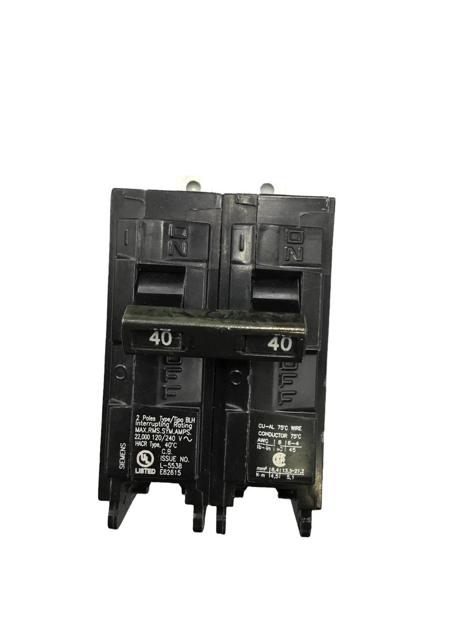 Siemens B240H Breaker Siemens B240H 40-Amp Double Pole Circuit Breaker,  120/240V, 22KAIC, Bolt-In Type – UL Listed For Panel Board 22KAIC Siemens  B240H