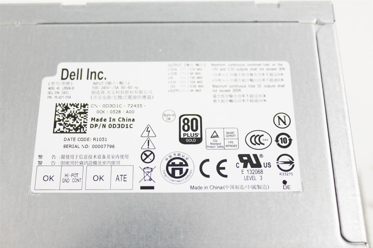 Dell Precision T1600 Optiplex 390 790 990 3010 Mini Tower Power Supply 265W ATX 0GVY79 0PJFXN