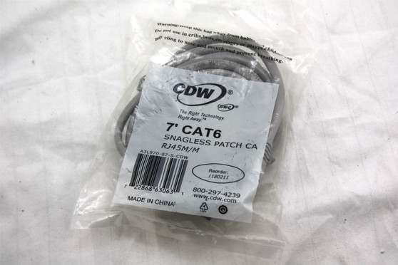 NEW CDW CAT6 RJ45M/M GREY 7Ft Snagless Patch Cable 800-297-4239 A3L970-07-S-CDW