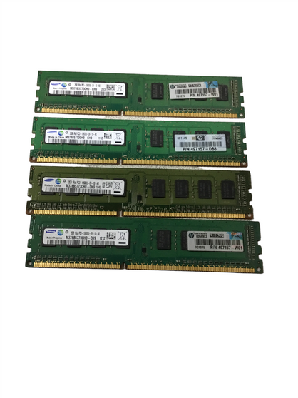 Lot of 4 Samsung M378B5773CH0-CH9 Computer Memory (4x2GB) 1Rx8  PC3-10600U  497157-D88