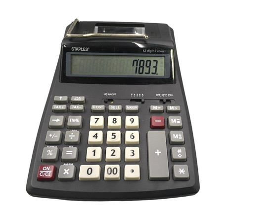 STAPLES PRINTING CALCULATOR  12 DIGIT 2 COLORS STAPLES 44780