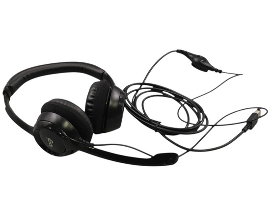 LOGI LOGITECH USB HEADSET DOUBLE EAR BLACK PADDED HEAD WIRED VOLUME SWITCH CLIP
