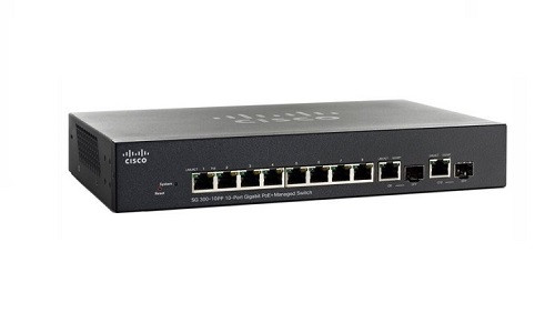 SG300-10PP-K9-NA Cisco Small Business SG300-10PP Managed Switch, 8 Gigabit/2 Mini GBIC Combo Ports, 62w PoE (New)