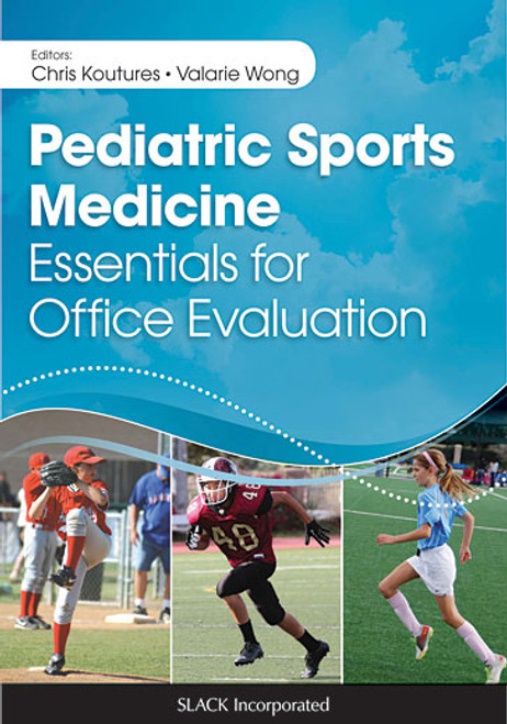 Blue Pediatric Sports Medicine cover with photos of children playing baseball, football, and soccer