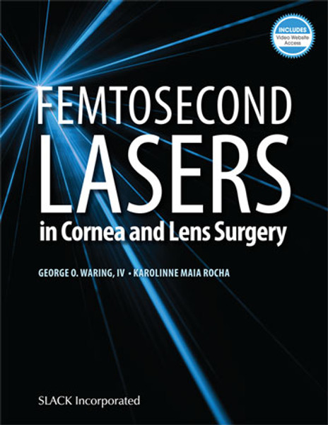 Black all-text cover with blue burst for Femtosecond Lasers in Cornea and Lens Surgery