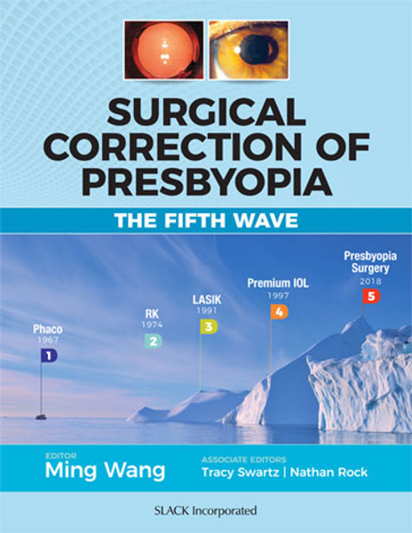 Blue cover with mountain and eye images for Surgical Correction of Presbyopia: The Fifth Wave