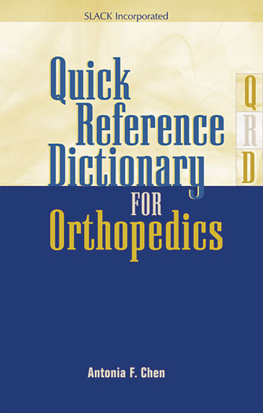 All-text cover for Quick Reference Dictionary for Orthopedics with a tan and blue background