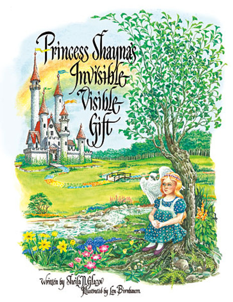 Illustrated Princess Shayna cover showing redheaded princess sitting under tree next to creek, with castle in background