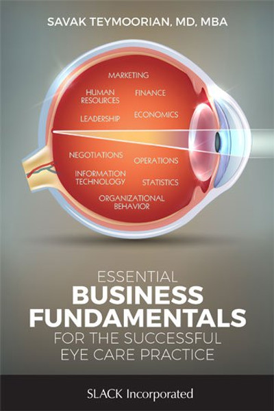 Grey cover with orange eye image for Essential Business Fundamentals for the Successful Eye Care Practice