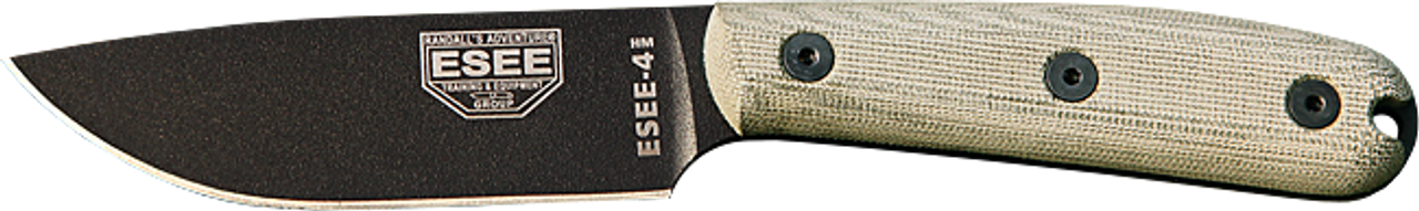 ESEE-4HM Plain Edge, Black Blade, Brown Leather Sheath