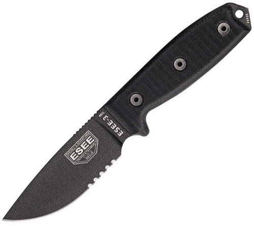 ESEE-3MIL Serrated Edge, Black Handles, Black Sheath, Black Blade