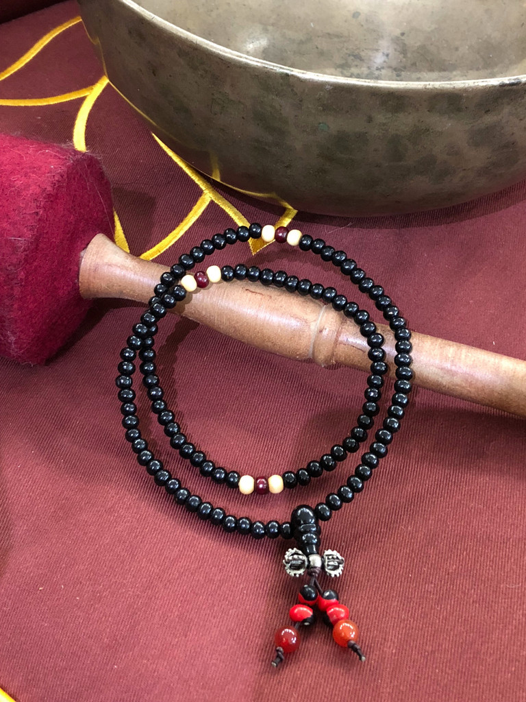 Black Sandalwood Mala 108 5mm Beads with Dorje