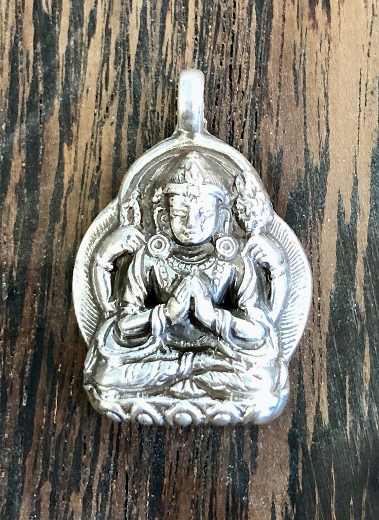 Silver Chenrezig (Avalokiteśvara or Padmapani ) Pendant