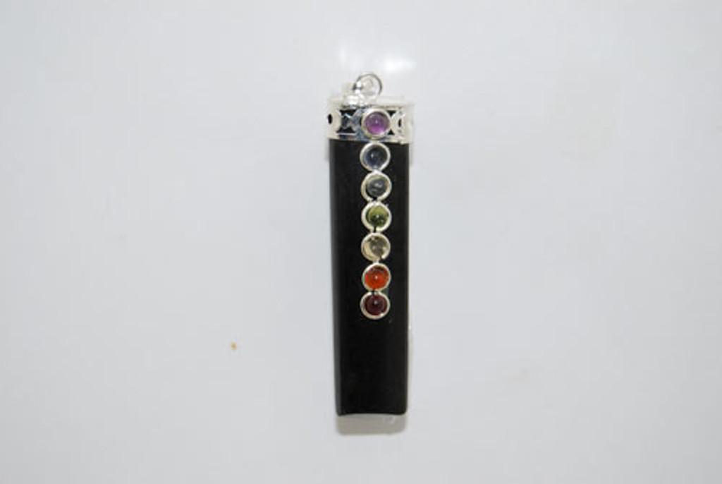 7 Chakra Crystal Pendant Black