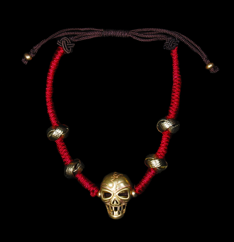  Brass Skull Red Macrame Bracelet