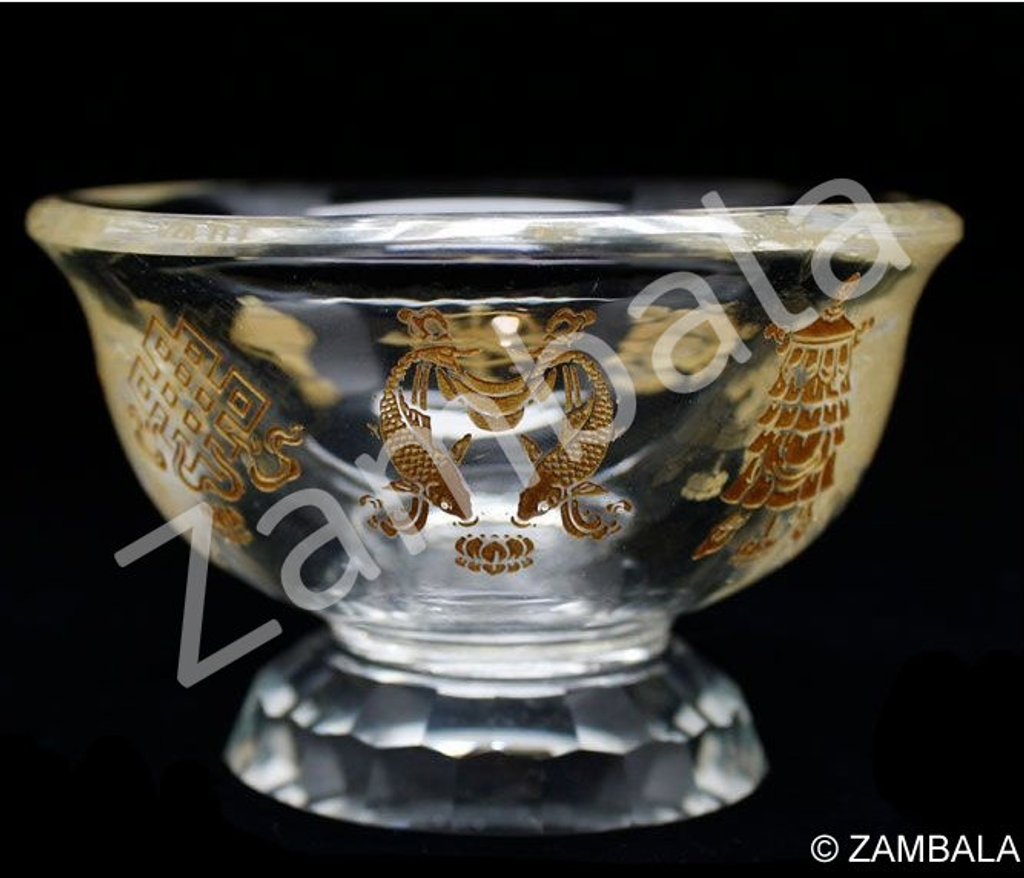 8 Auspicious Symbol Glass Offering Bowl