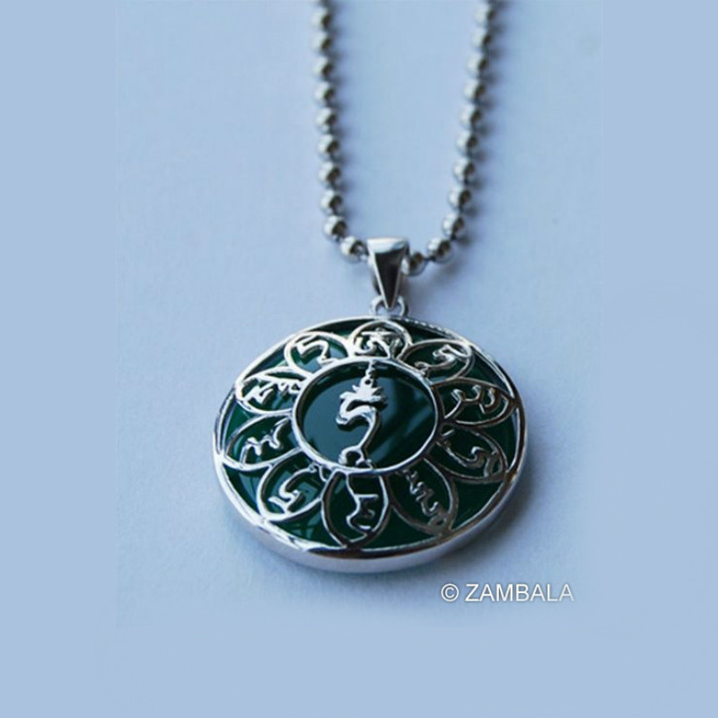 Green Tara Seed Syllable with Mantra Pendant Silver with Metal chain