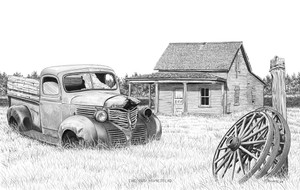 "Old Homestead” Black & White mini reproduction by Bernie Brown "Old Homestead” Black & White mini reproduction by Bernie Brown