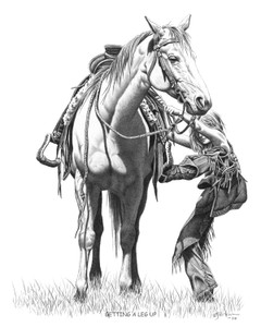 "Getting a Leg Up" Horse | Black & White Print by Bernie Brown
