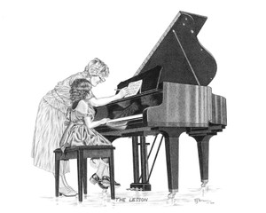"The Lesson" Piano | Black & White Print by Bernie Brown