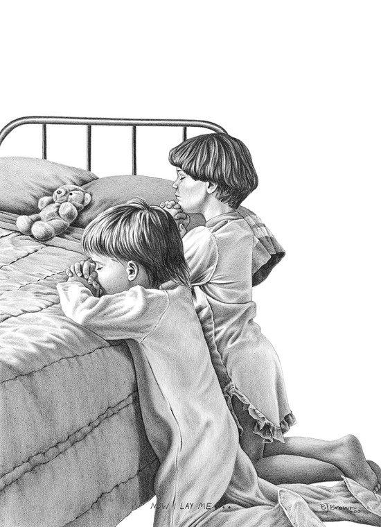 "Now I Lay Me” Black & White mini reproduction by Bernie Brown