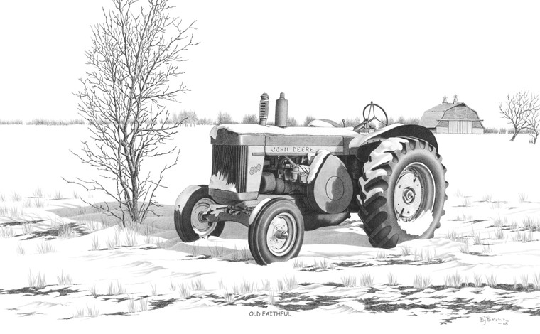 "Old Faithful" Tractor | Black & White Print by Bernie Brown
