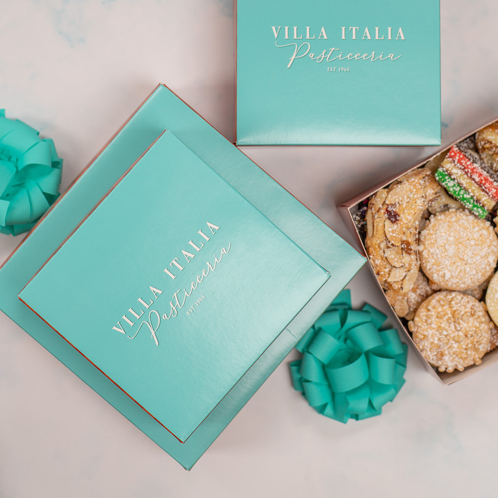 Gourmet Italian cookie assortment gift box – Villa Italia Bakery’s fresh-baked selection of rainbow cookies, sprinkle cookies, almond cookies, and classic Italian pastries in elegant packaging, ideal for gifts, holidays, and nationwide delivery.