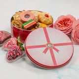Villa Italia’s 1 lb Valentine’s Day cookie tin featuring an assortment of classic Italian cookies, paired with chocolate-dipped strawberries and festive Valentine desserts—perfect for gifting or sharing.