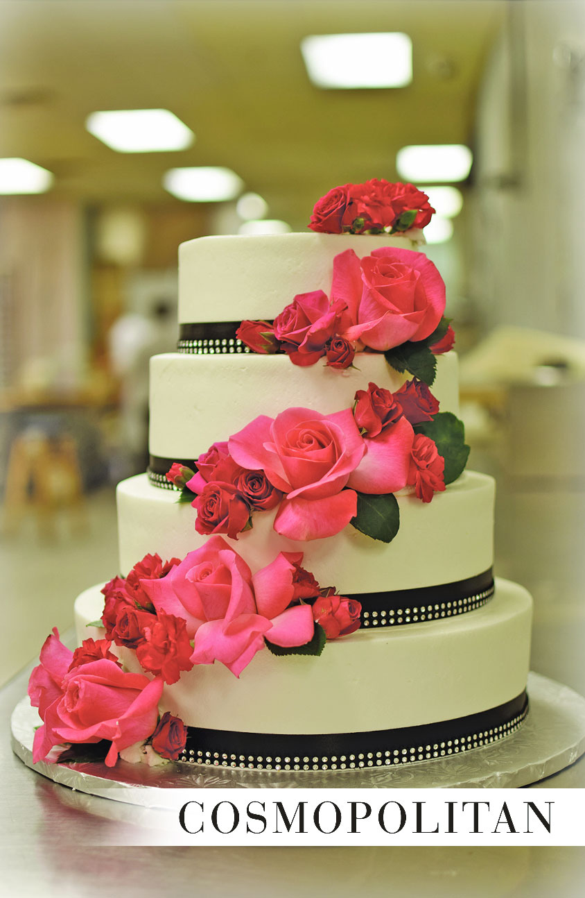 Hot Pink roses and antique lace wedding cake - Decorated - CakesDecor