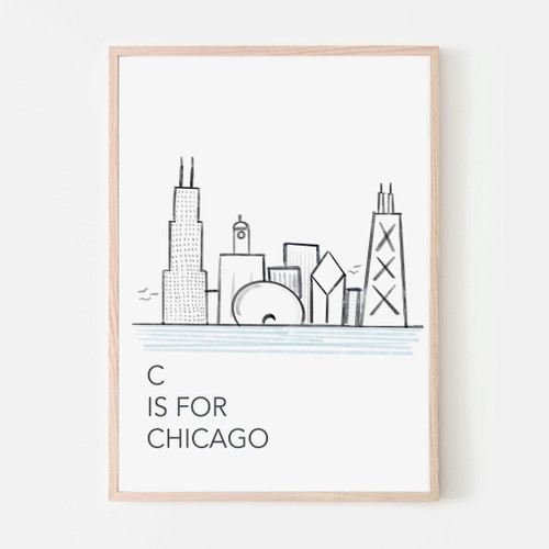B&W C Is For Chicago Print
