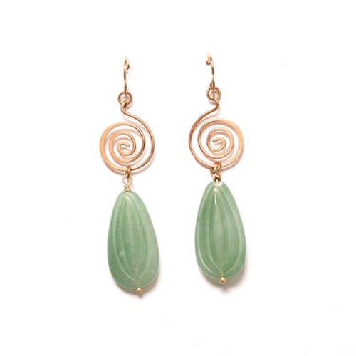 Spiral Earrings with Green Adventurine Teardrops