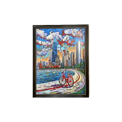 Biking Chicago 18x24 Framed Art Print