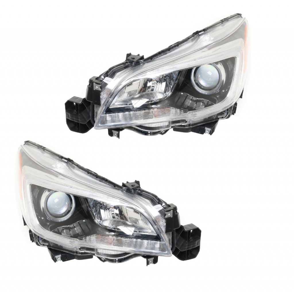 For Subaru Outback Headlight Assembly 2015 2016 2017 Pair Driver and Passenger Side w/ Bulbs Black Housing DOT Certified Replacement For SU2502149 (PLX-M1-319-1127L-AF2-CL360A2)