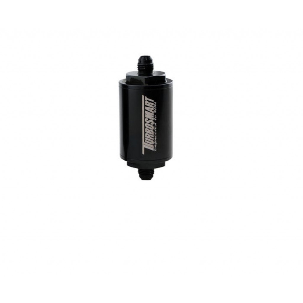 Turbosmart FPR Billet Inline Fuel Filter - 1.75in OD 3.825in Length - Black | AN-6 Male Inlet (TLX-turTS-0402-1130-CL360A70)
