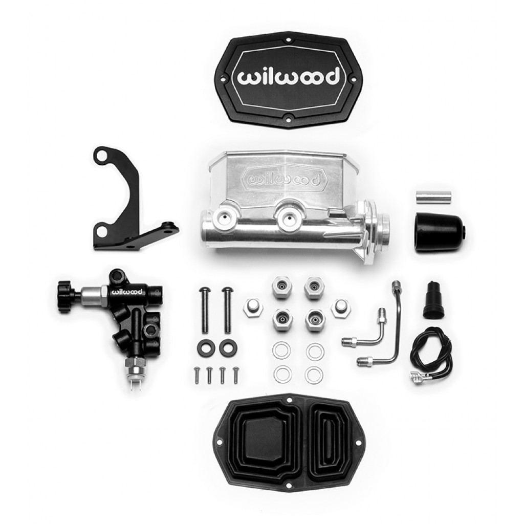 Wilwood Master Cylinder - 1in Bore - w/Bracket & Valve - Ball Burnished | Compact Tandem (TLX-wil261-14963-P-CL360A70)