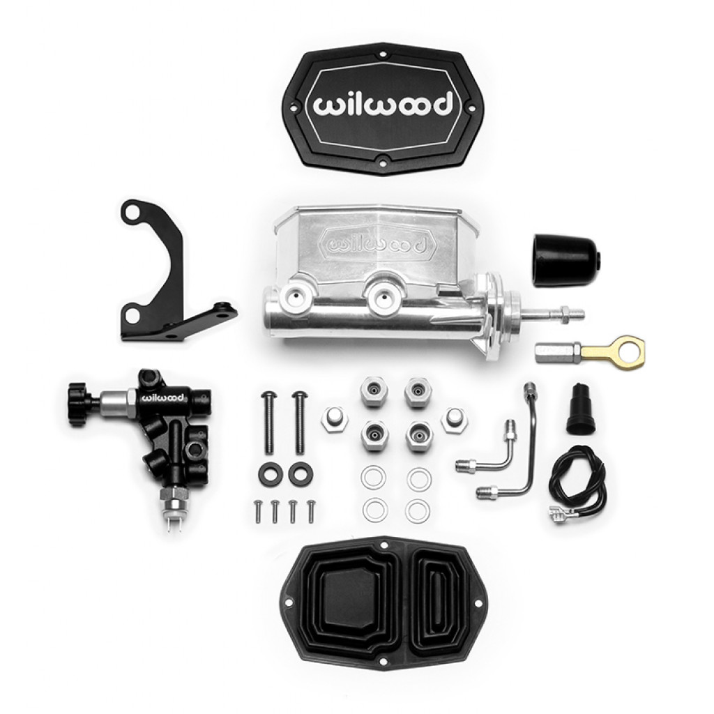 Wilwood For Mustang Master Cylinder - w/Bracket & Valve Pushrod - Ball Burnished | Compact Tandem - 1.12in Bore (TLX-wil261-15545-P-CL360A70)