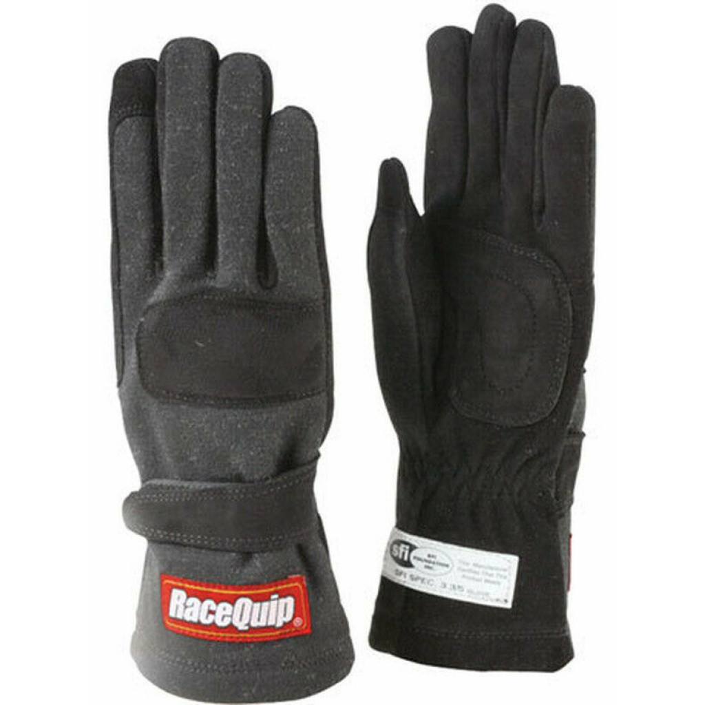 RaceQuip Black 2-Layer SFI-5 Glove - Medium | (TLX-rqp355003-CL360A70)