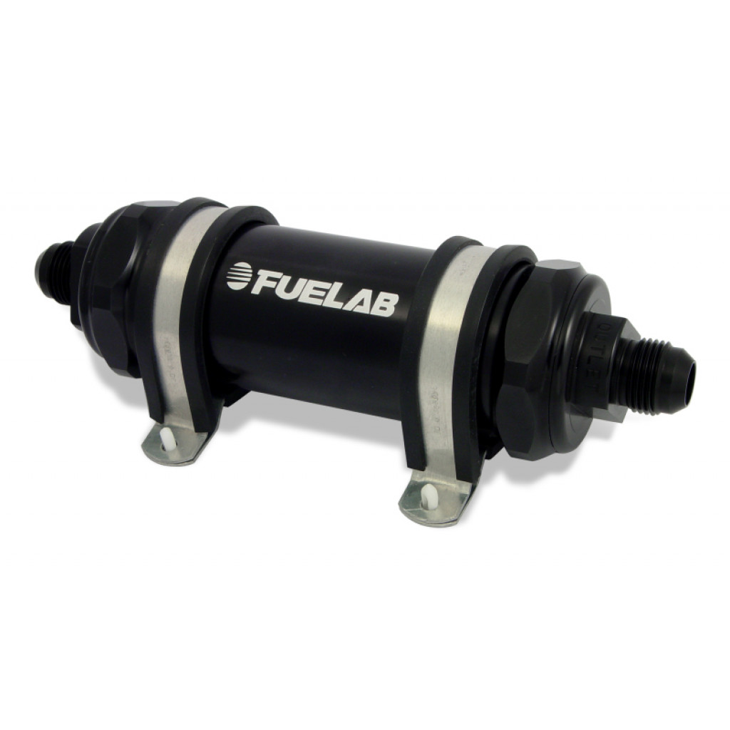 Fuelab 828 In-Line Fuel Filter Long -10AN In/Out | 10 Micron | Fabric | Black | (82803-1)