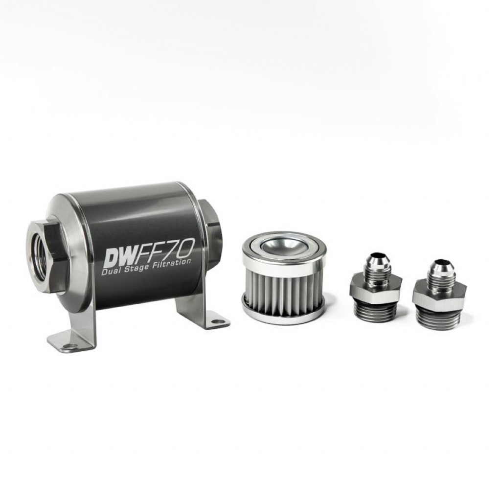 DeatschWerks Fuel Filter Stainless Steel | 6AN | Universal Inline Housing Kit | 5 Micron | 70mm (8-03-070-005K-6)