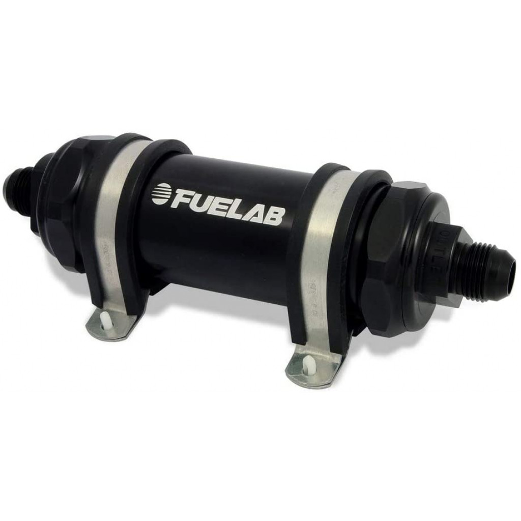 Fuelab 828 In-Line Fuel Filter Long -8AN In/Out 40 Micron Stainless - Black | (82812-1)