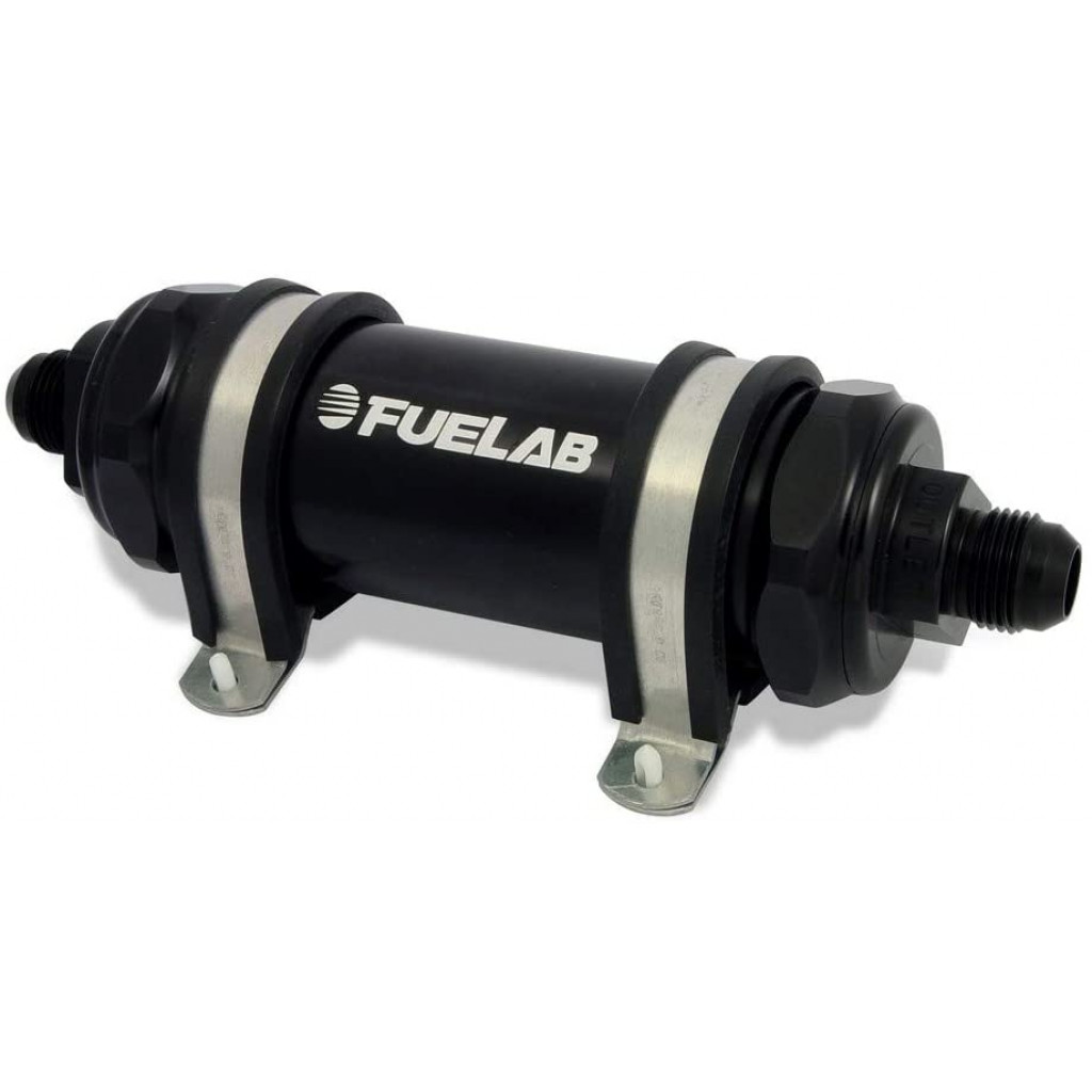 Fuelab 828 In-Line Fuel Filter Long -10AN In/Out 6 Micron Fiberglass - Black | (82833-1)