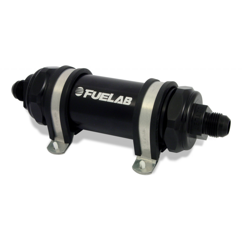 Fuelab 828 In-Line Fuel Filter Long -8AN In/Out | 10 Micron | Fabric | Black | (82802-1)