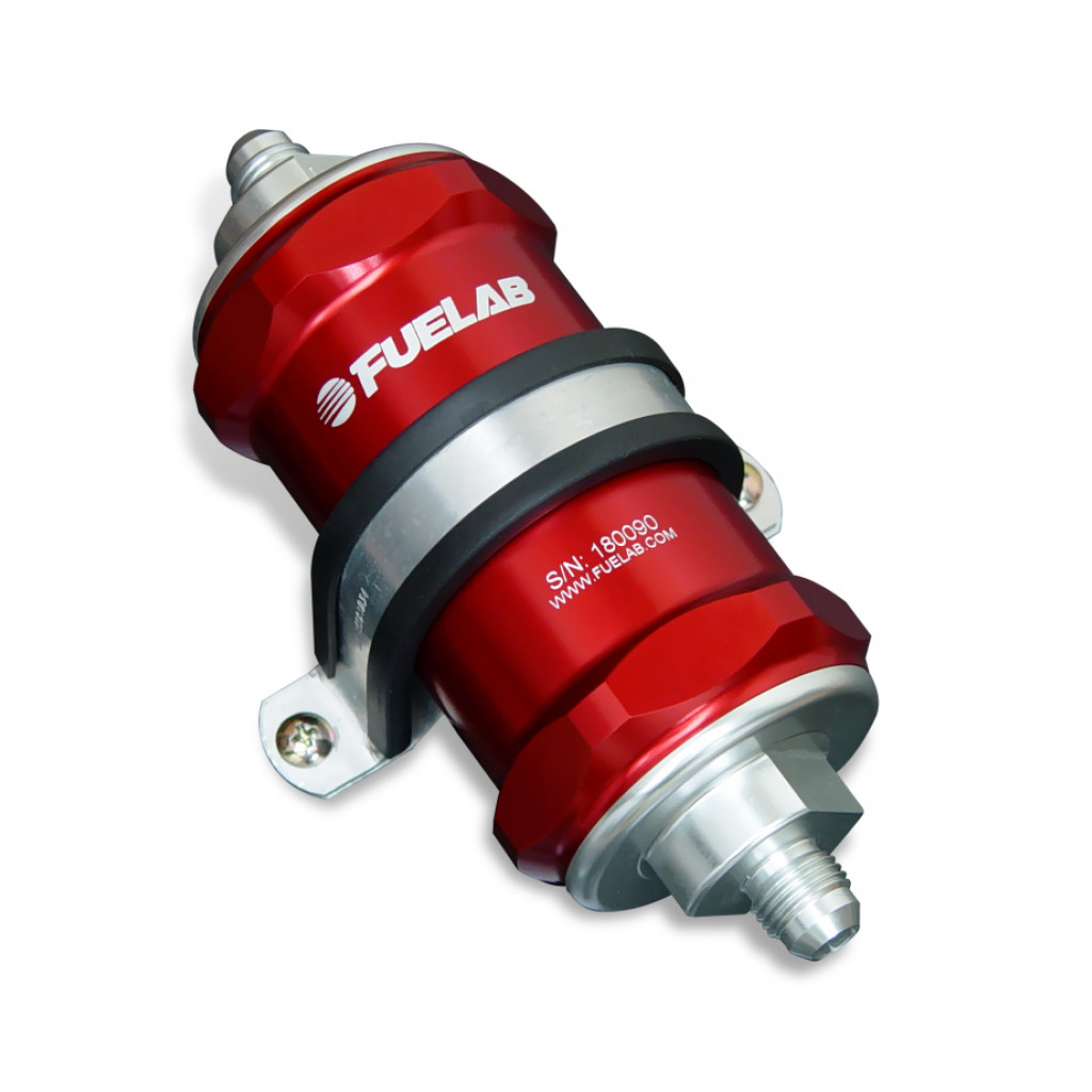 Fuelab 818 In-Line Fuel Filter Standard -6AN In/Out | 10 Micron Fabric | Red | (81801-2)