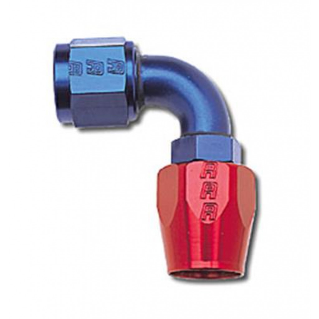 Russell Full Flow Hose End Performance -10 AN Red/Blue 90 Degree | (TLX-rus610180-CL360A70)