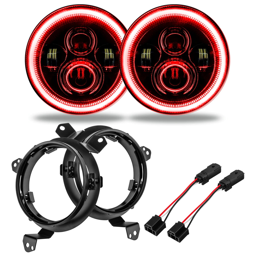 Oracle Headlight For Jeep Wrangler 2018 19 20 2021 Pair | High Powered LED | 7in. | Red