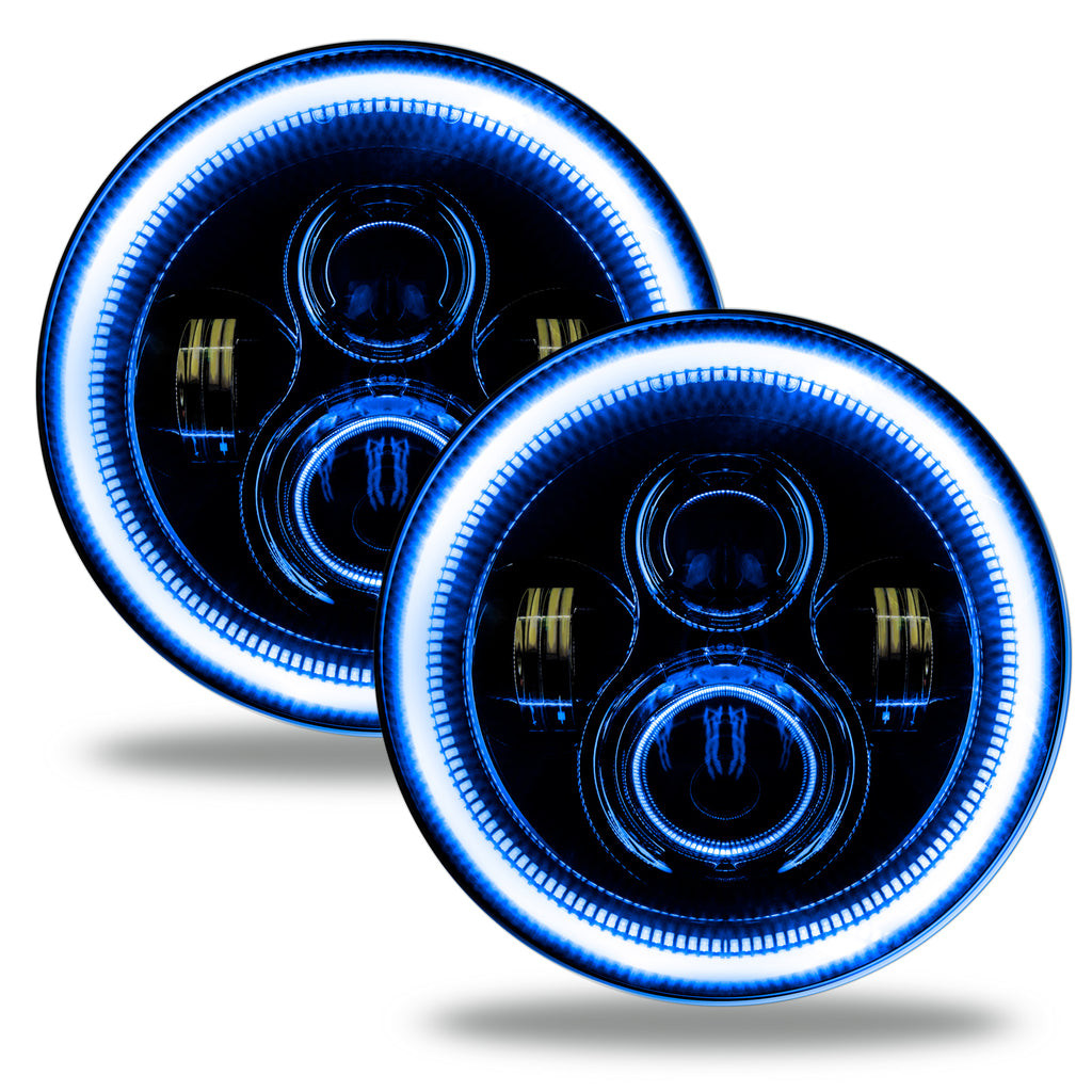 Oracle Headlights For Jeep Wrangler 2010-2021 High Powered LED Black Bezel | 7in | Blue