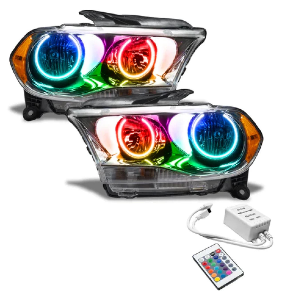Oracle Headlights For Dodge Durango 2011 2012 2013 Surface Mount Device | Halogen | w/Simple Controller | Chrome | ColorSHIFT